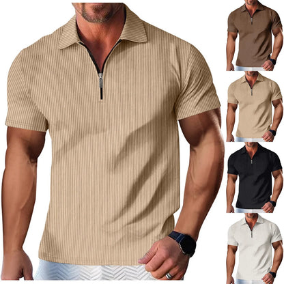 Summer Stripe Zipper Mens Polo